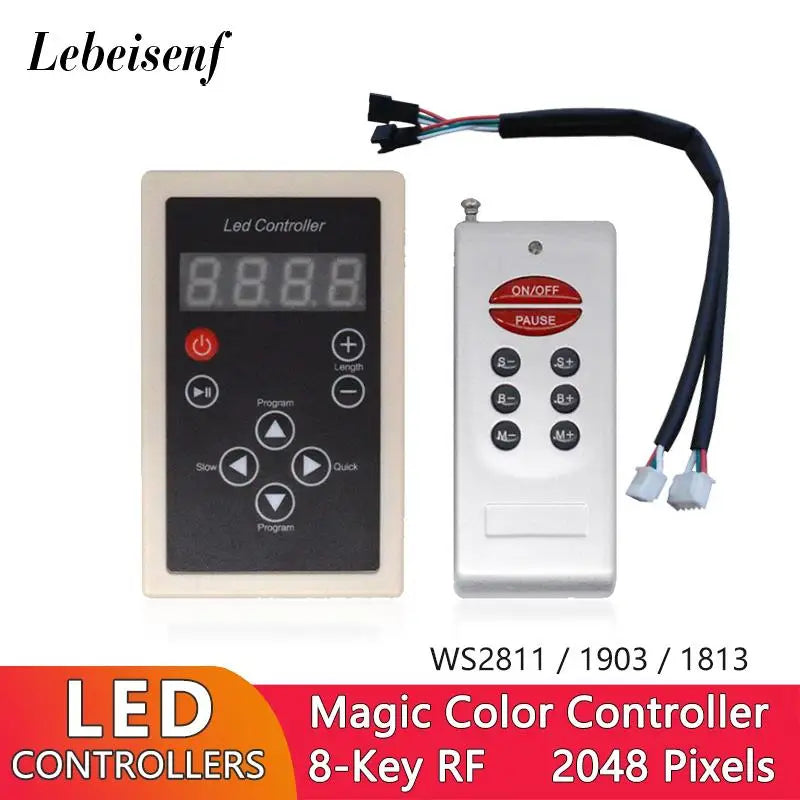RF LED Controller 2 Port 2048 Pixel DC12V with 8 Key Remote Control for Addressable WS2811 1903 1812 RGB Magic Color Light Strip