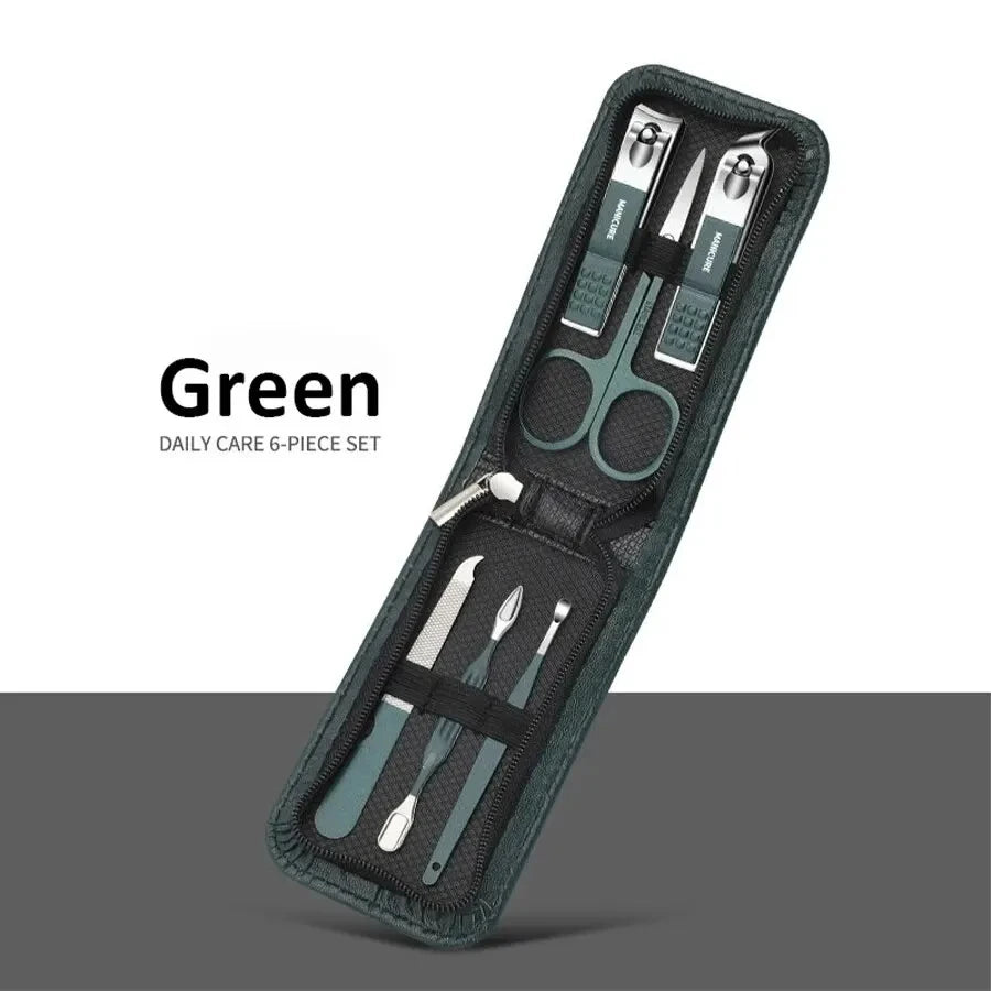 6-9 Pcs Manicure Set With Leather Case Professional Foot And Face Care Tool Kits Stainless Steel Nail Clipper Sets Gift