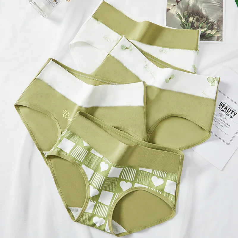 4Pcs/Set High Waist Women Panties Cotton Underwear Fashion Print Ladies Briefs Slim Underpants Breathable Sexy Ladies Lingerie