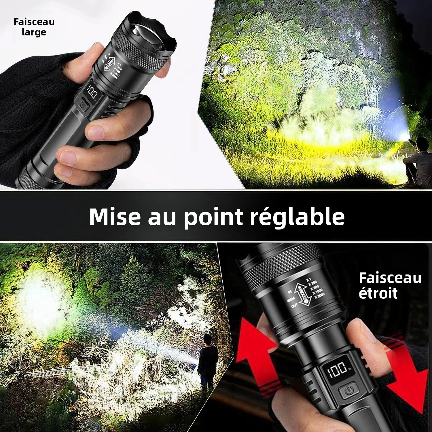 2000LM Ultra Bright P50 LED Flashlight Tactical EDC Emergency Spotlight Telescopic ZoomHandheld Torch  w/ 14500/18650 Battery