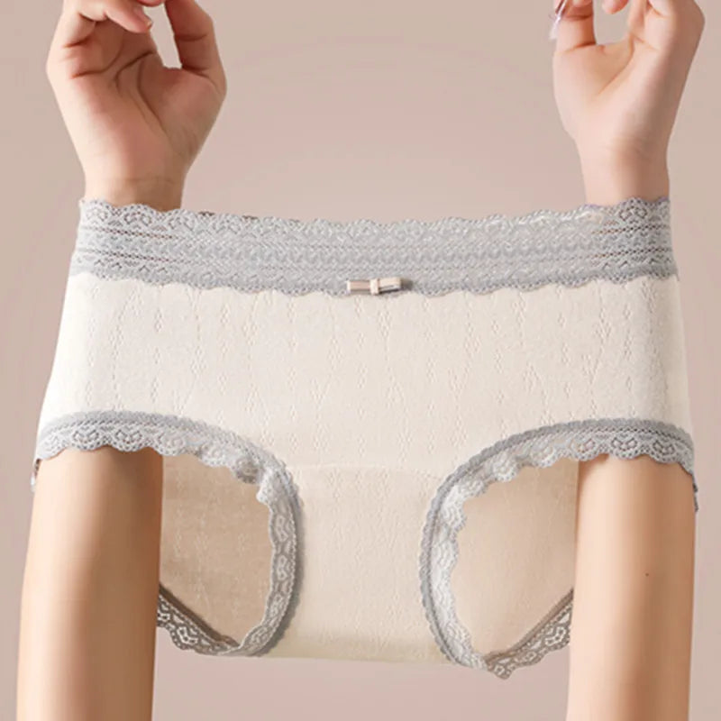 3PCS Women's Panties French Lace Mid-rise Panties Sexy Breathable Pure Cotton Underwear Soft Comfortable Briefs Intimates