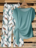 Window Geometric Print Pants Matched With Loose Tie Bow Blue Shirt, 2 Pieces Set Suitable For Spring/Summer VacationEV
