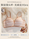 Modest Full Coverage Striped Push Up Bra for Women Small Chest Thick Padding Mastectomy Cup Anti Sagging Seamless Luxury Bra sAB