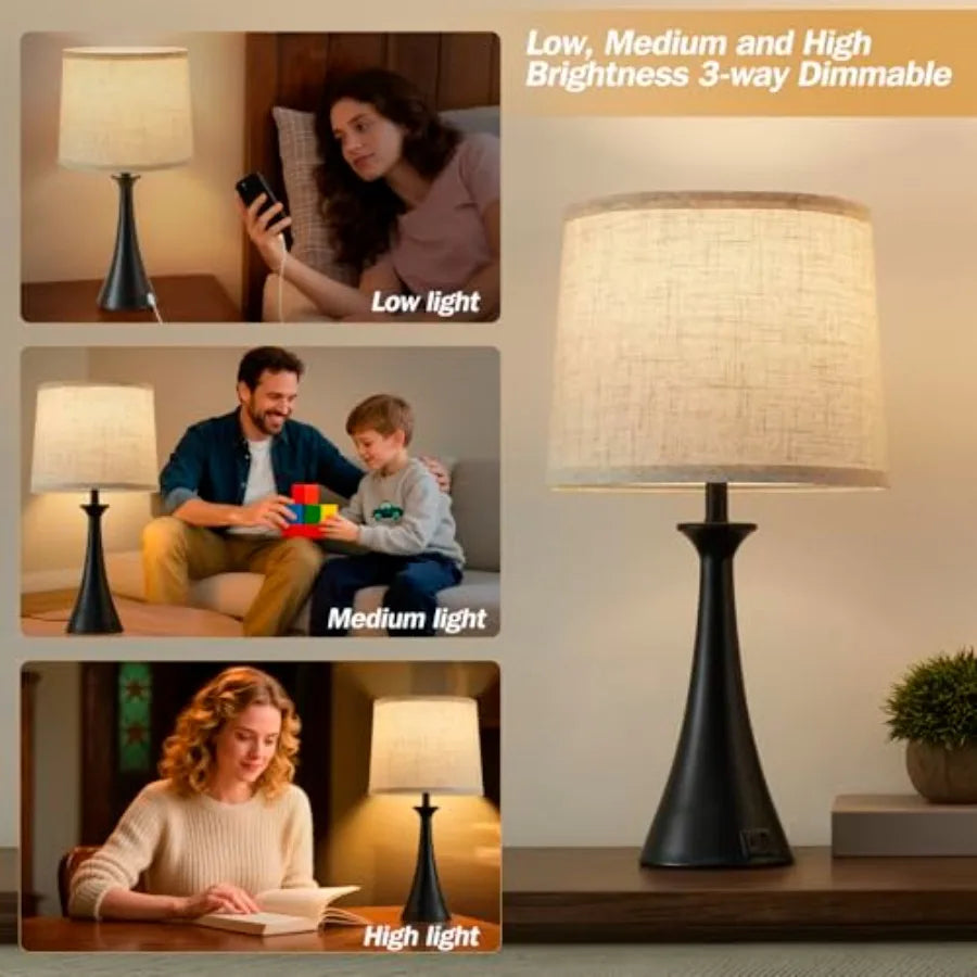 Touch Lamp for Living Room Bedroom 21" Table Lamps Set of 2 with USB C+A Ports Touch Bedside Lamps for Nightstand with 3 Way Di