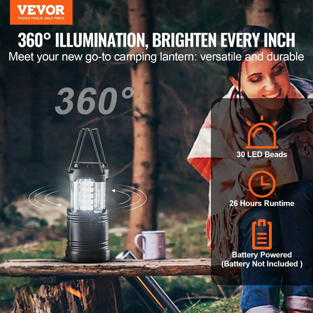 Set of 4 Collapsible LED Camping Lanterns w/Foldable Hook & Magnetic Base,Battery Powered Camping Lights(Batteries Not Included)