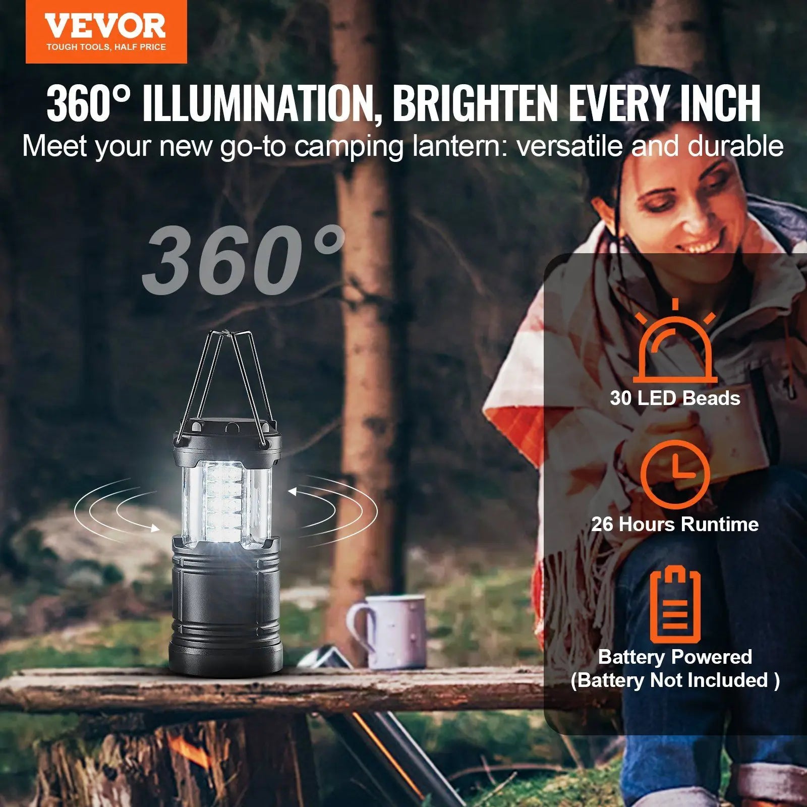 Set of 4 Collapsible LED Camping Lanterns w/Foldable Hook & Magnetic Base,Battery Powered Camping Lights(Batteries Not Included)