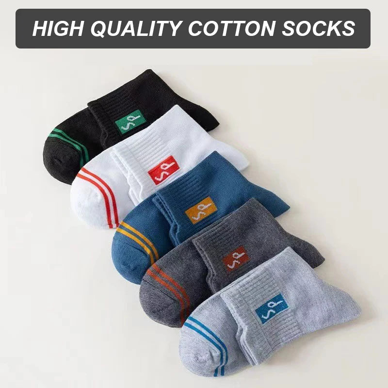 New 5Pair Men's Sports Socks Cotton High Quality Casual Business Walk Socks Spring Autumn Fashion For Men Size EU38-45