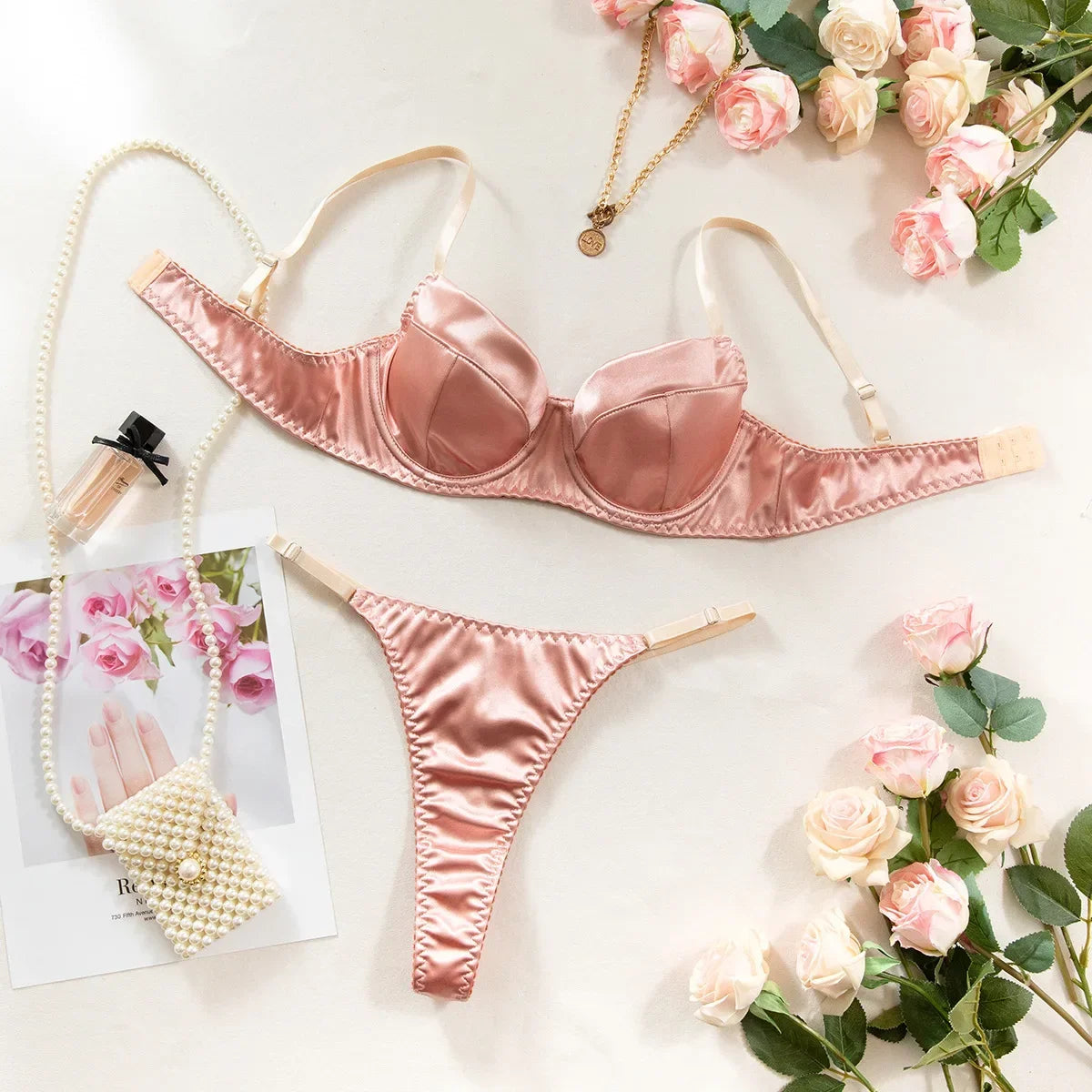 Sexy 2-Piece Lingerie Set Lace Bra & Thong Women's Underwear Patchwork Suits