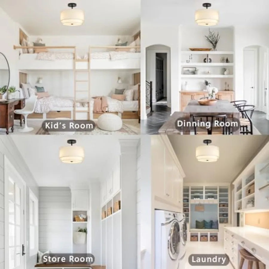 3-Light Semi Flush Mount Ceiling Light Fixture, 12.6inch Modern Close to Ceiling Light with 2-Layer Drum Shade, Entryway Light