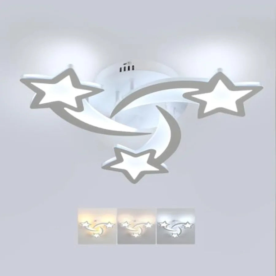 room Ceiling Light, 3 Light Mode 3000K/4500K/6000K White Acrylic Close to Ceiling Light Fixtures, Stars Cartoon Flush Mount Cei