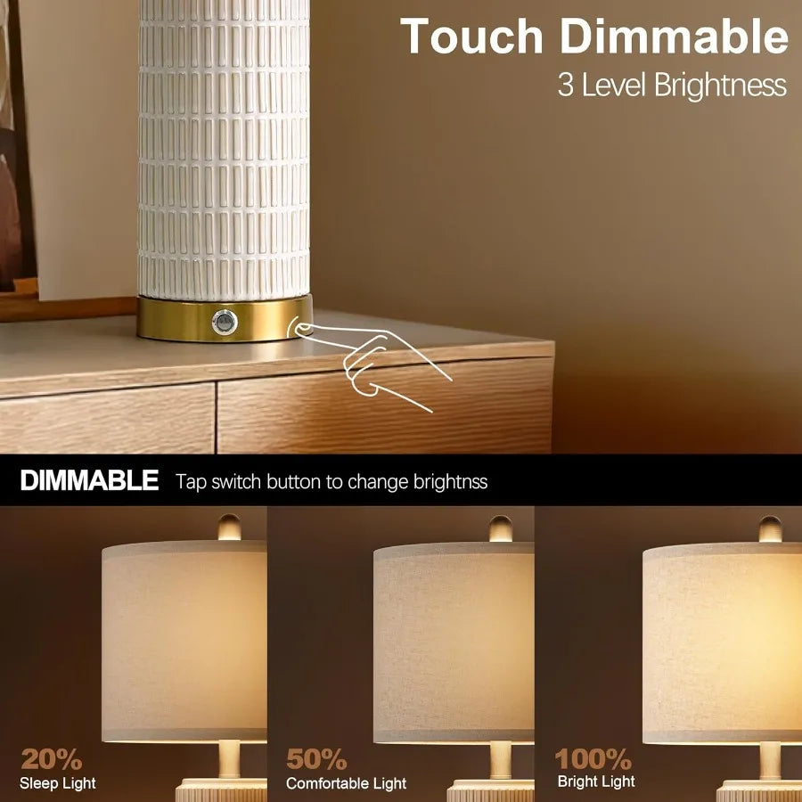Touch Bedside Table Lamps with USB Ports for Bedroom Living Room 25'' Dimmable Nightstand Touch Lamps for Living Room Modern Ce