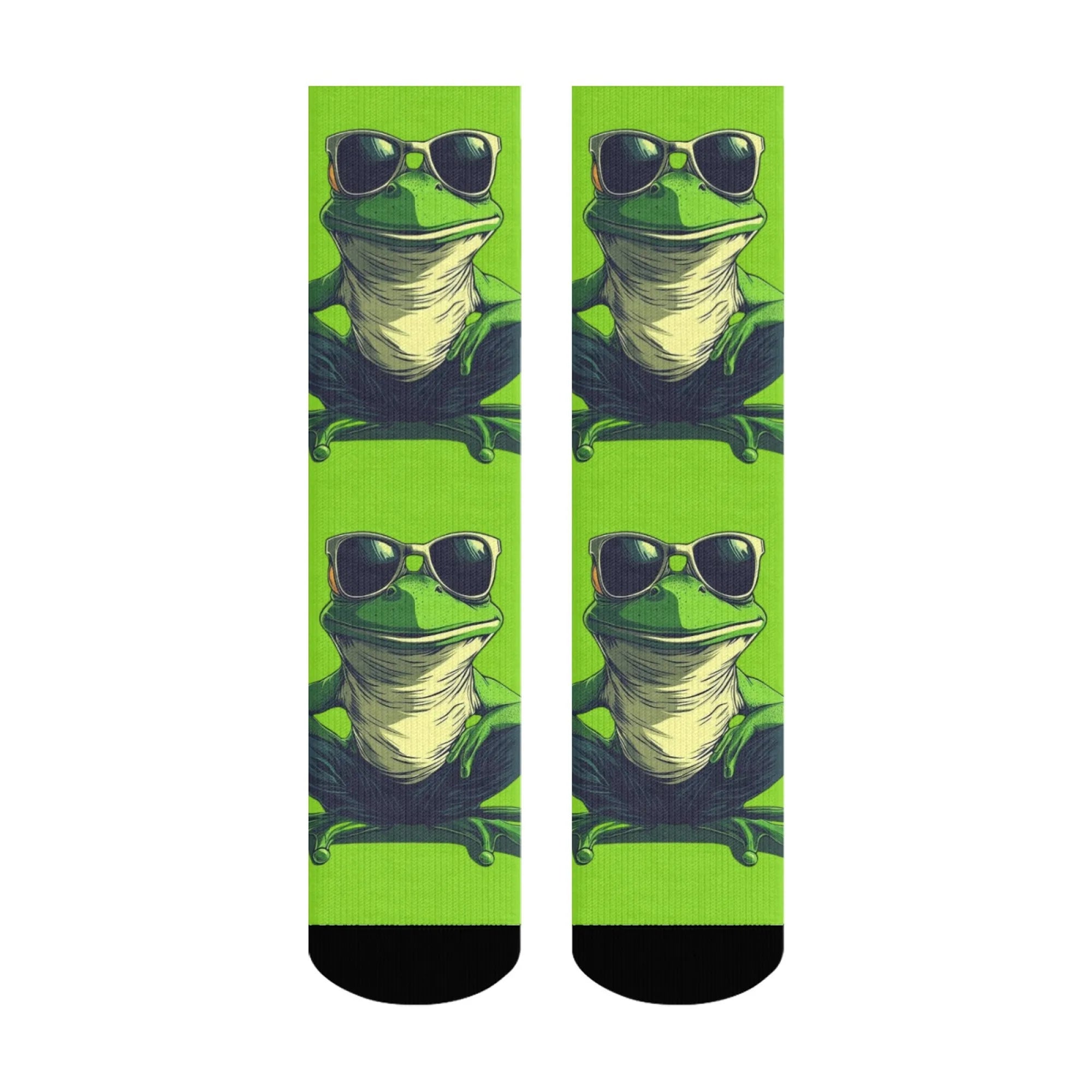 Eye-Catching Frog Socks Neon Green with Cool Sunglasses Print Funny Comfortable Crew Socks Novelty Gift for Teens Adults
