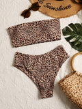 2026 new summer beach leopard print tube top high waist bikini suit suitable for beach swimmingovs