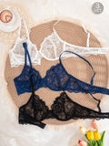 3-Pack Women's Lace Underwire Bras in White, Navy, Black - Thin Cup, Adjustable Straps