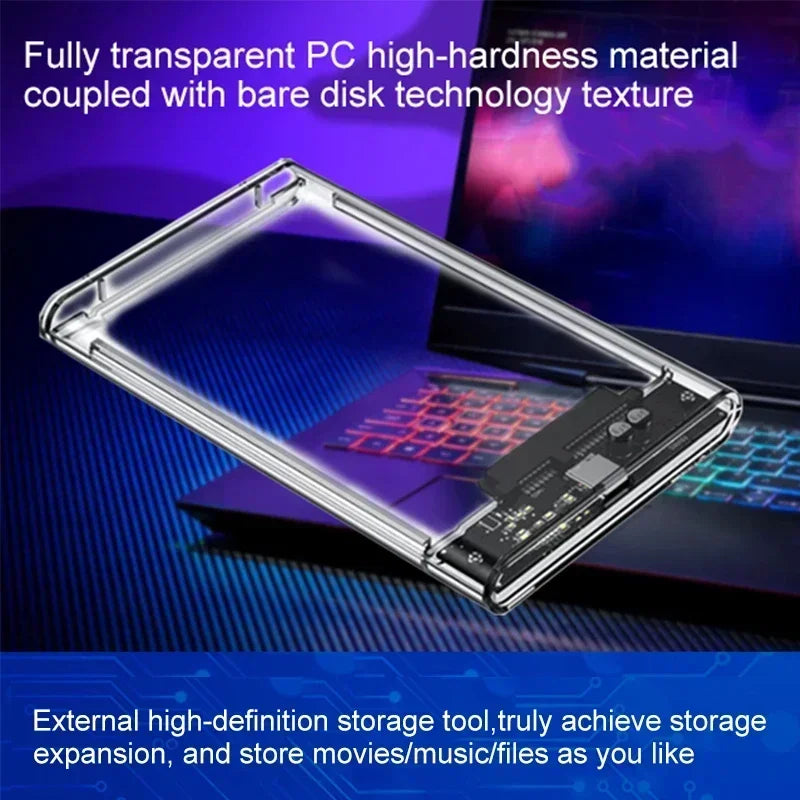 HDD Enclosure 2.5 SATA SSD External Hard Drive Case with 5Gbps USB 3.0 To Type C Transfer Speed Clear Harddisk Boxs Tool-Free