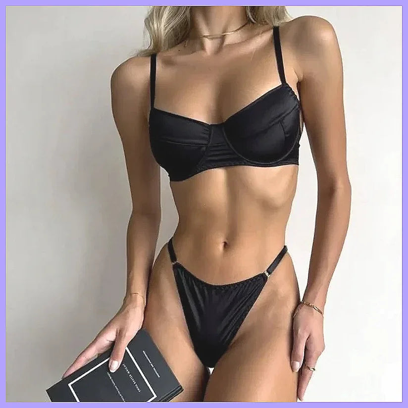 Sexy 2-Piece Lingerie Set Lace Bra & Thong Women's Underwear Patchwork Suits