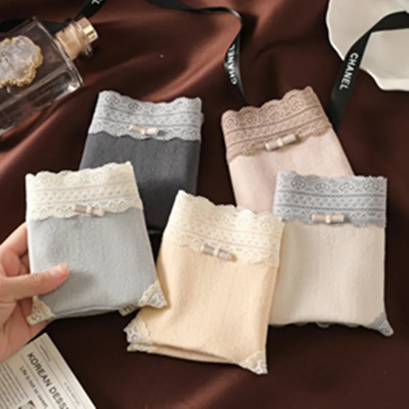 3PCS Women's Panties French Lace Mid-rise Panties Sexy Breathable Pure Cotton Underwear Soft Comfortable Briefs Intimates