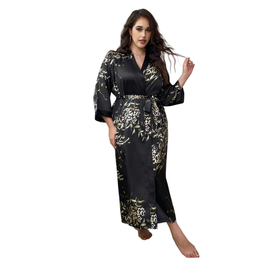 Ladies Oversized Floral Thin Skin-friendly Loungewear Summer Sexy Sleeping Robe Casual Soft and Comfortable Nightdress Homewear