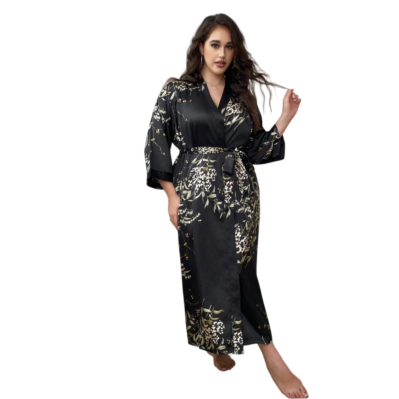 Ladies Oversized Floral Thin Skin-friendly Loungewear Summer Sexy Sleeping Robe Casual Soft and Comfortable Nightdress Homewear