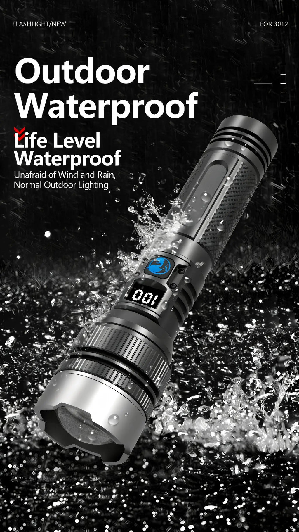 2-in-1 Rechargeable Power Bank Flashlight - Digital Battery Display, Zoomable IPX4 Waterproof for Camping Emergency