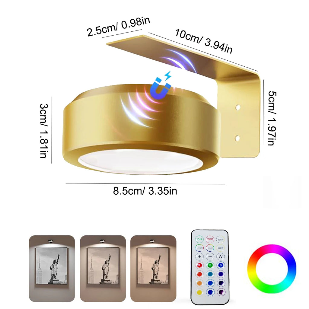 1pc Office Desk Lamp LED Magnetic Puck Light Dimmable Color Changing Battery Powered Remote Control Task Lighting for Workspace
