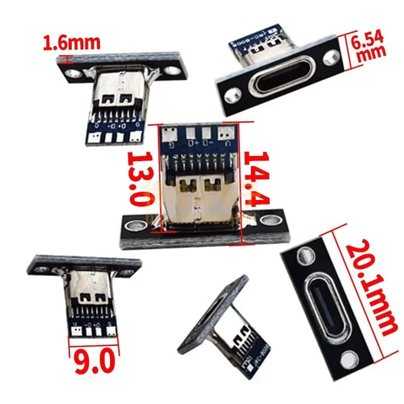 5/20Pcs USB Jack 3.1 Type-C 2Pin 4Pin Female Connector Jack Data Charging Port Small Electrical Charging Base with Fixing Plate