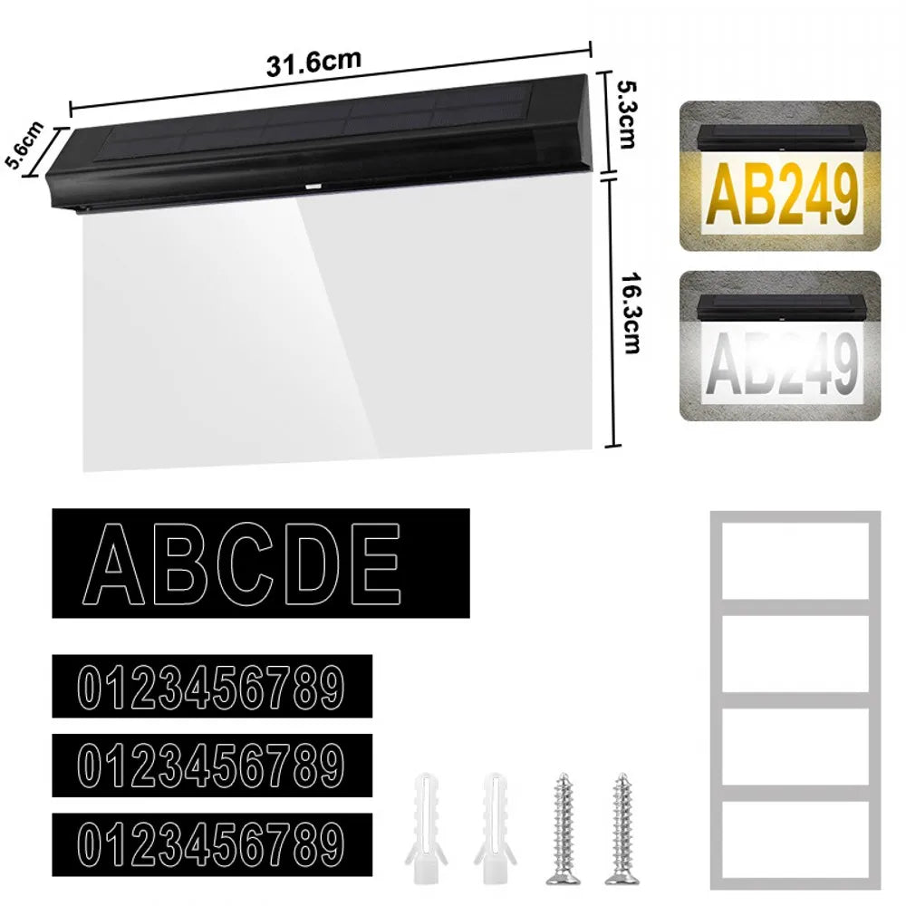 New Solar Door Sign Lights Outdoor Waterproof 30LED Digital Wall Mounted Home Number Address Plaque Doorway Yard Garden Lights