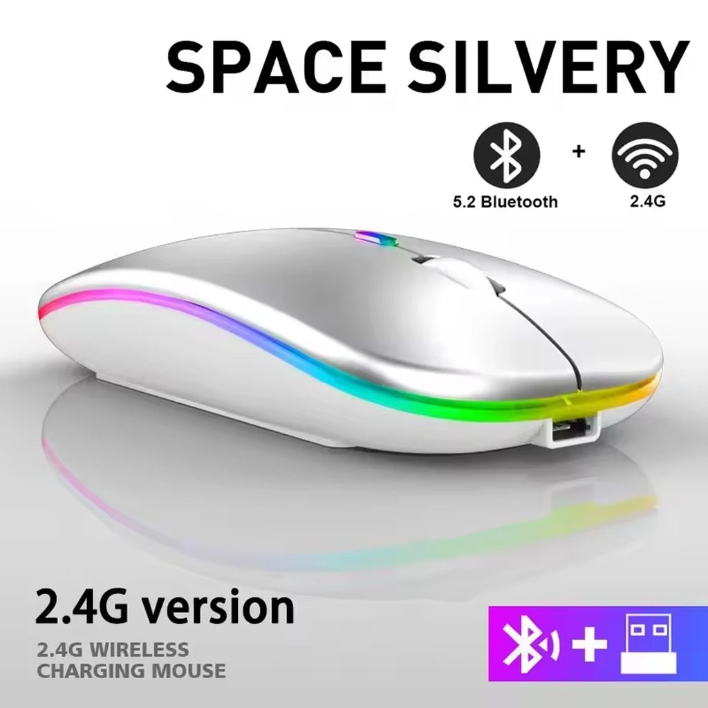 Wireless Mouse Rechargeable Silent LED Backlit Mice PC Laptop Computer Mous 2.4Ghz Receiver Bluetooth Dual Mode Optical Mice