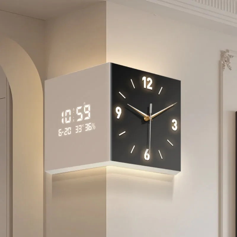 Modern Creative Wall Clock Corner Double-sided Clocks Without Punching Fashionable Minimalist Light Ins Style Living Room Decor