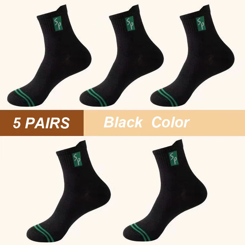 New 5Pair Men's Sports Socks Cotton High Quality Casual Business Walk Socks Spring Autumn Fashion For Men Size EU38-45