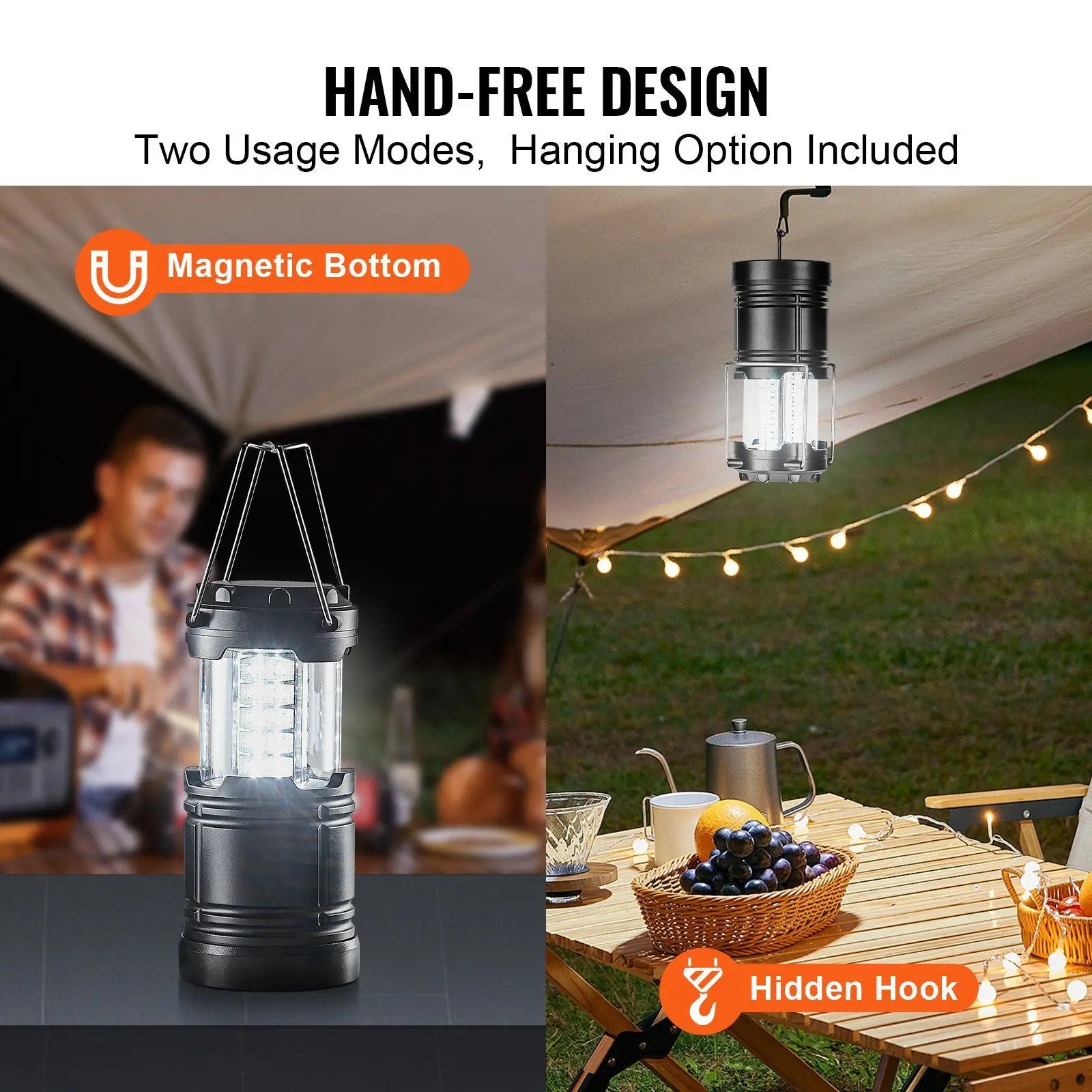 Set of 4 Collapsible LED Camping Lanterns w/Foldable Hook & Magnetic Base,Battery Powered Camping Lights(Batteries Not Included)