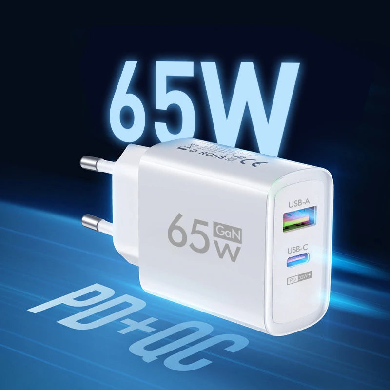 PD 65W GaN Type C USB Mobile Phone Charger Fast Charging Power Adapter For iPhone Samsung Hawei Xiaomi Quick Charge Wall Charger