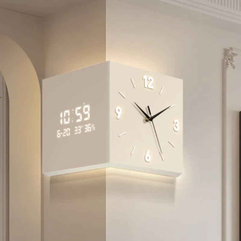 Modern Creative Wall Clock Corner Double-sided Clocks Without Punching Fashionable Minimalist Light Ins Style Living Room Decor