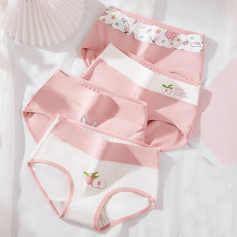 4Pcs/Set High Waist Women Panties Cotton Underwear Fashion Print Ladies Briefs Slim Underpants Breathable Sexy Ladies Lingerie