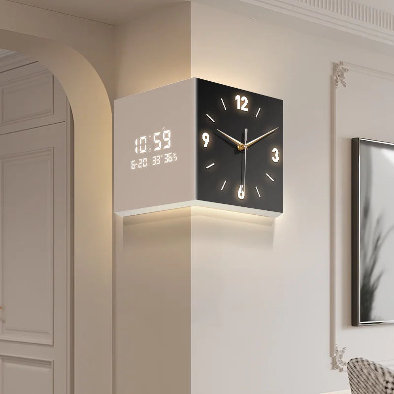 Modern Creative Wall Clock Corner Double-sided Clocks Without Punching Fashionable Minimalist Light Ins Style Living Room Decor