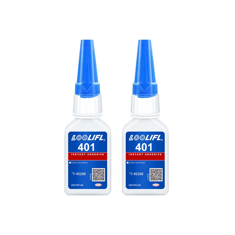 Brand-new upgraded 401 super cyanoacrylate glue, instant drying in 5 seconds, waterproof, stable and versatile bonding tool.