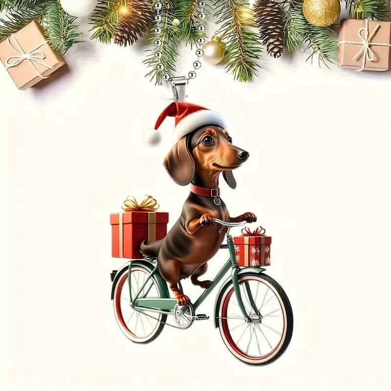 Charming Dachshund on Vintage Bike 2D Acrylic Car Ornament for Festive Decor