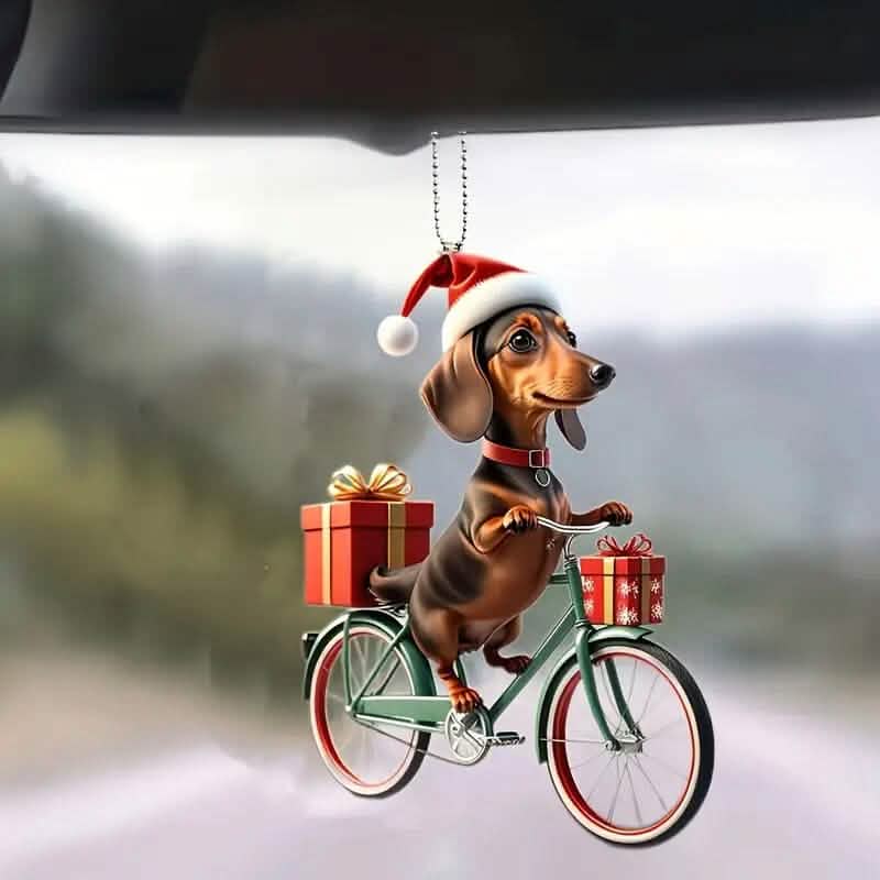 Charming Dachshund on Vintage Bike 2D Acrylic Car Ornament for Festive Decor