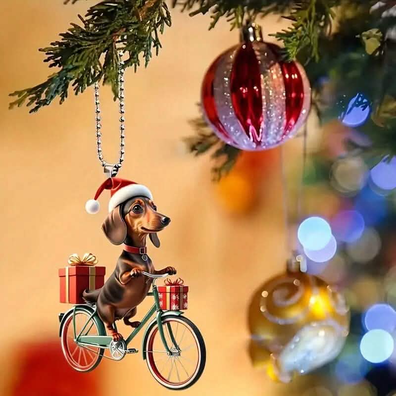 Charming Dachshund on Vintage Bike 2D Acrylic Car Ornament for Festive Decor