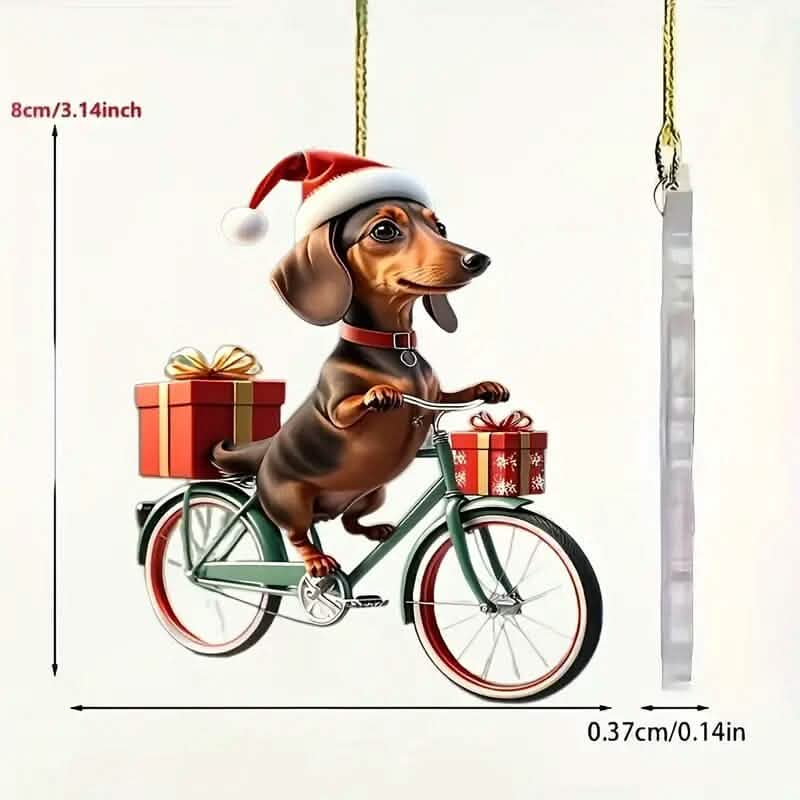 Charming Dachshund on Vintage Bike 2D Acrylic Car Ornament for Festive Decor