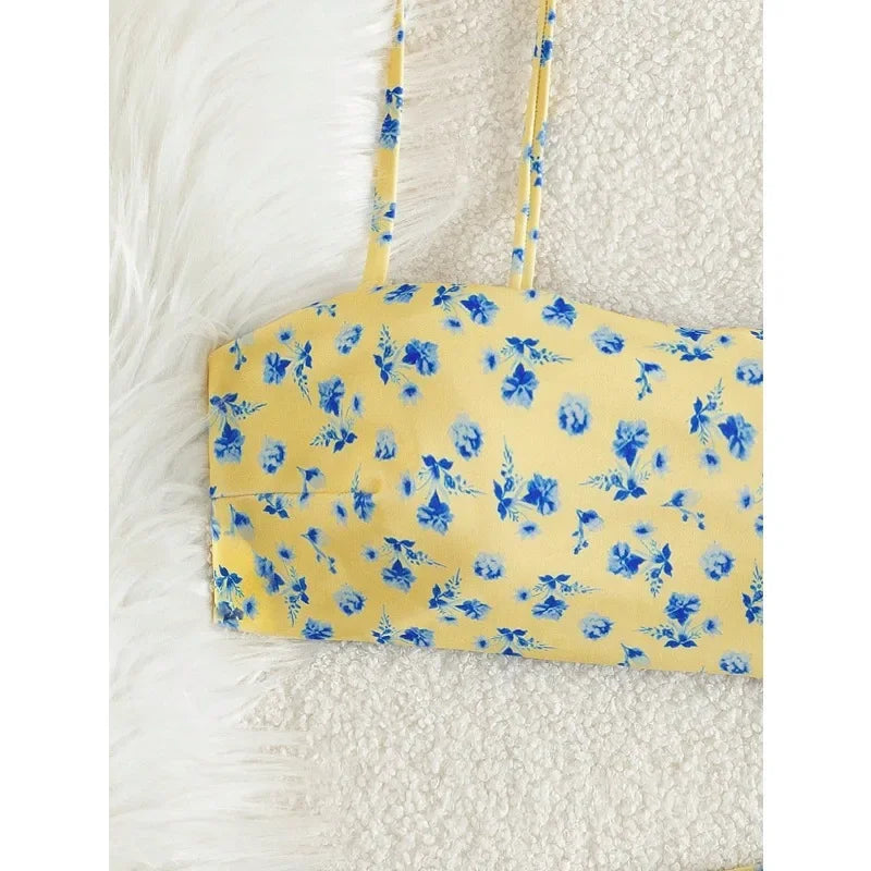 Summer double-sided printed floral asymmetrical strap swimsuit set for summer holiday beach getawaysdv