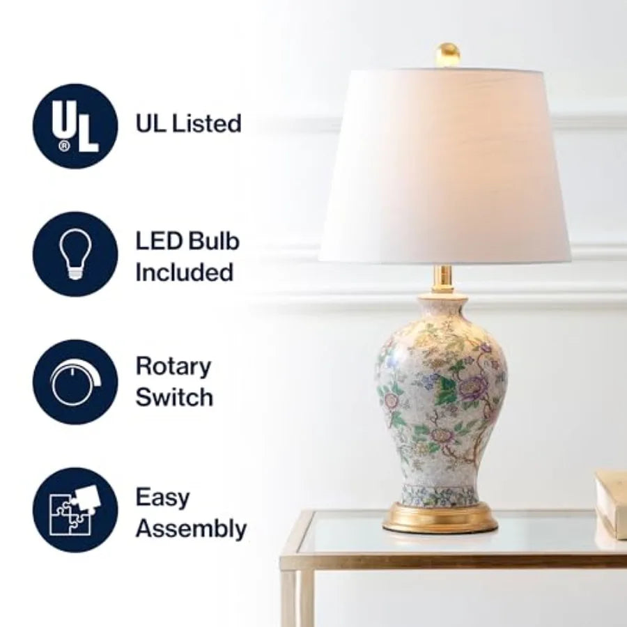 JYL3009A Grace 24" Floral LED Table Lamp Classic Cottage Bedside Desk Nightstand Lamp for Bedroom Living Room Office College Bo