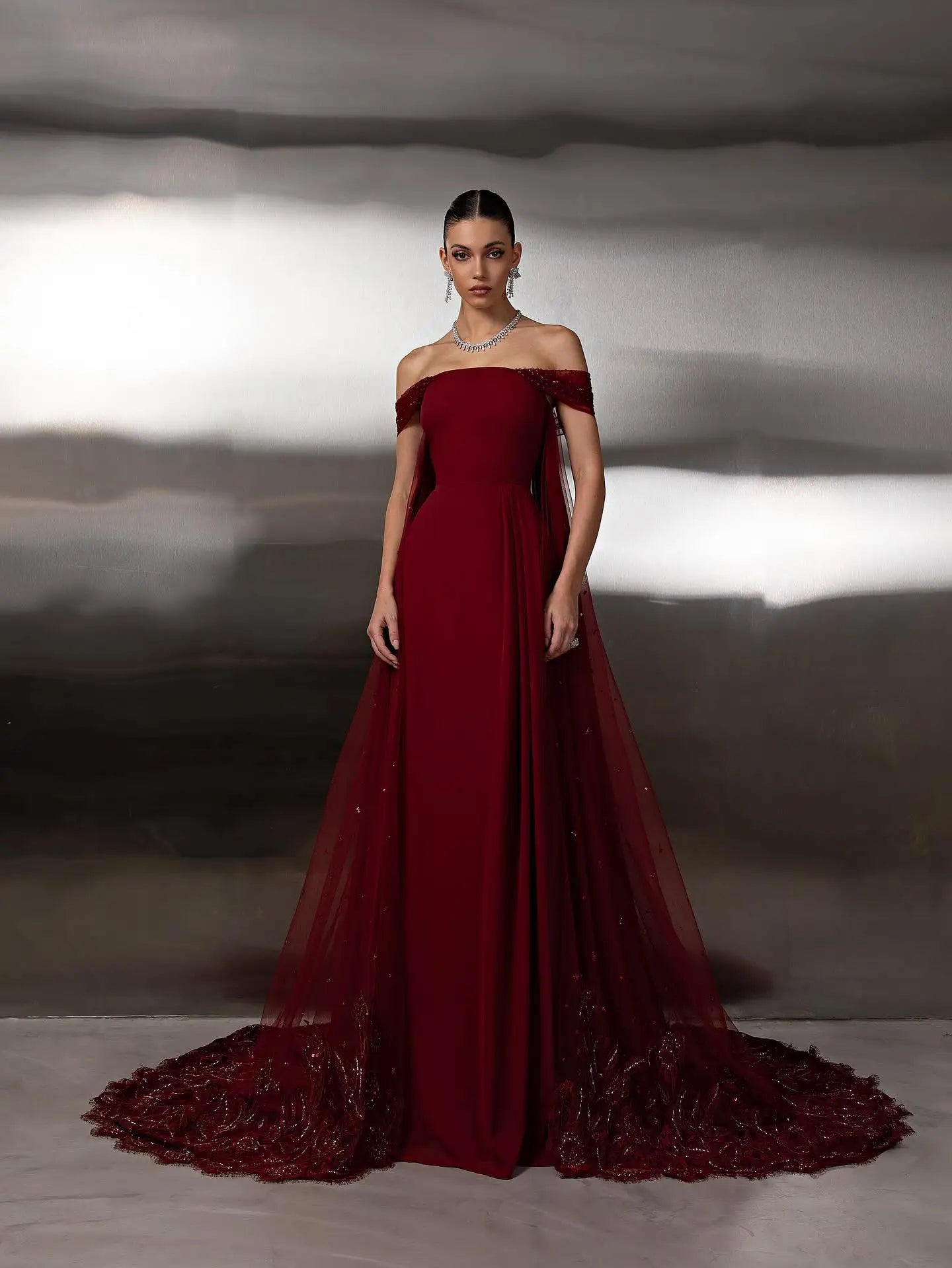 LORIE Luxury Red Party Dresses Sequined Off The Shoulder Evening Prom Dress Pleat Floor Length Prom Gown Customized