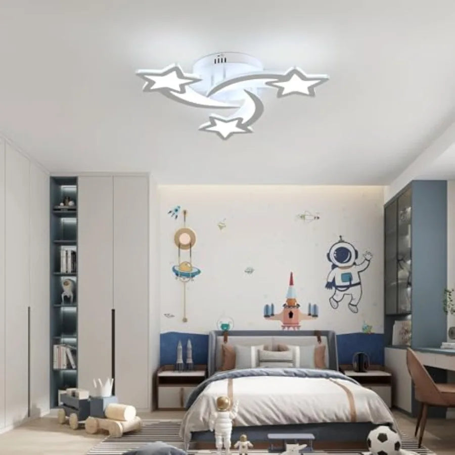 room Ceiling Light, 3 Light Mode 3000K/4500K/6000K White Acrylic Close to Ceiling Light Fixtures, Stars Cartoon Flush Mount Cei