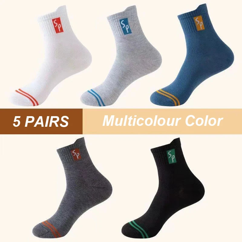 New 5Pair Men's Sports Socks Cotton High Quality Casual Business Walk Socks Spring Autumn Fashion For Men Size EU38-45