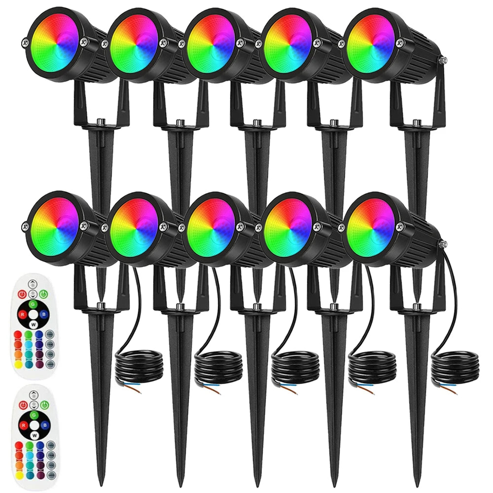 RGBW Landscape Lighting 10W with Remote Spotlight 110V 220V IP65 Waterproof for Yard Tree Lawn Garden Outdoor Christmas Light
