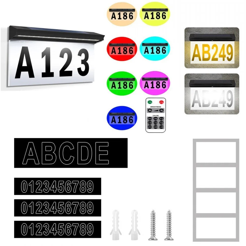New Solar Door Sign Lights Outdoor Waterproof 30LED Digital Wall Mounted Home Number Address Plaque Doorway Yard Garden Lights