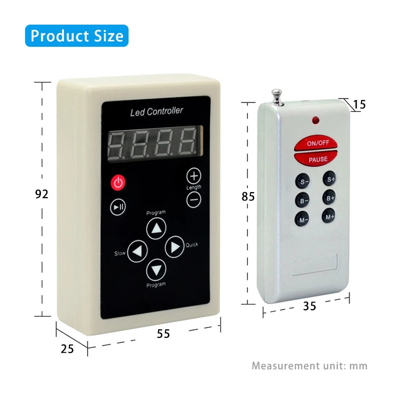 RF LED Controller 2 Port 2048 Pixel DC12V with 8 Key Remote Control for Addressable WS2811 1903 1812 RGB Magic Color Light Strip