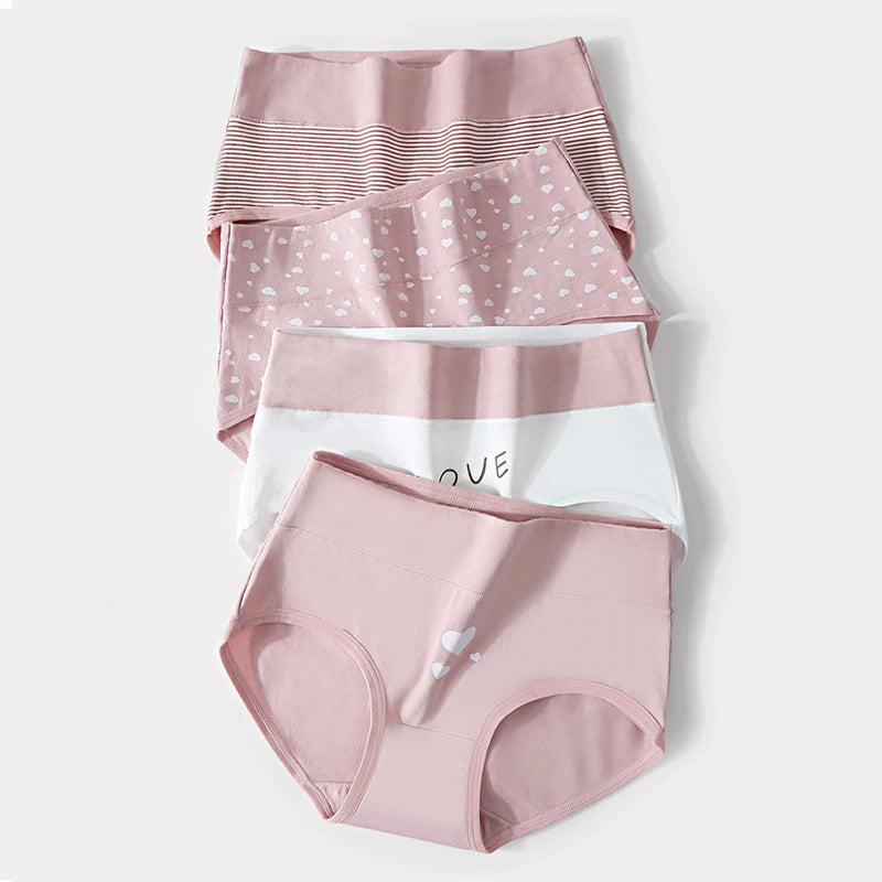 4Pcs/Set High Waist Women Panties Cotton Underwear Fashion Print Ladies Briefs Slim Underpants Breathable Sexy Ladies Lingerie