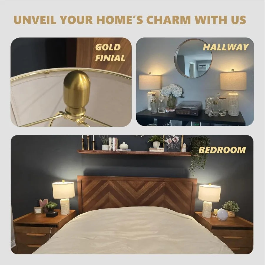 20.75" Small Modern Ceramic Table Lamps Set of 2 for Bedroom White Bedside Lamps for Night Stands Farmhouse Desk Decor Gift Nig